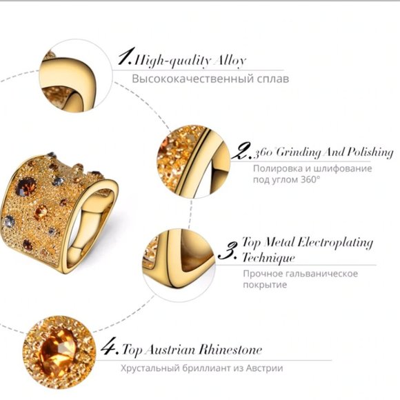 Gold Rhinestones Cocktail Ring - Picture 11 of 16